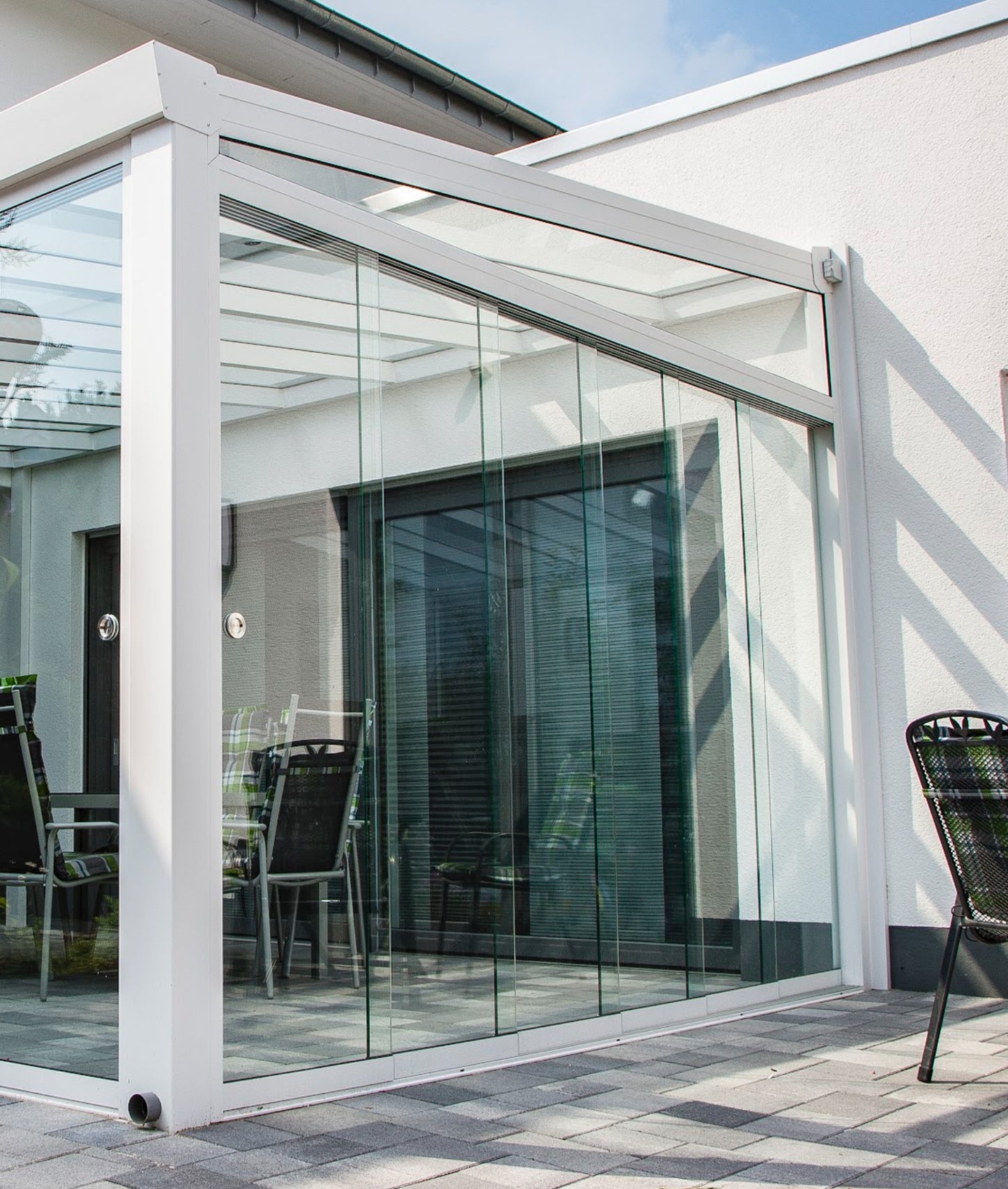 Side glass sliding doors with side gable