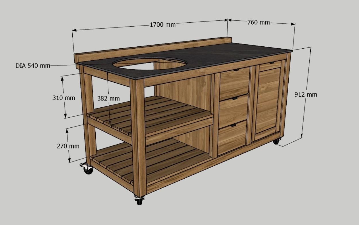 Bali big green egg trolly on wheels ( Excludes bbq)