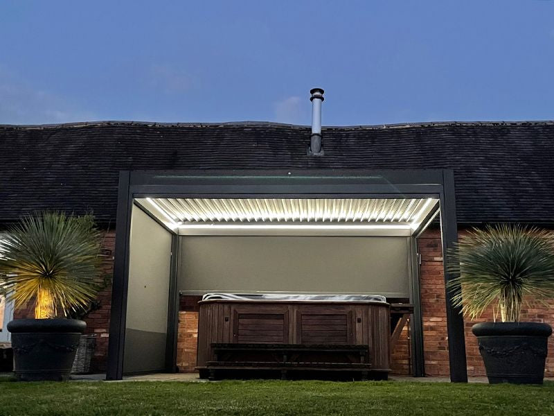 Eclipse 3 x 3 m LED motorised Bioclimatic pergola.