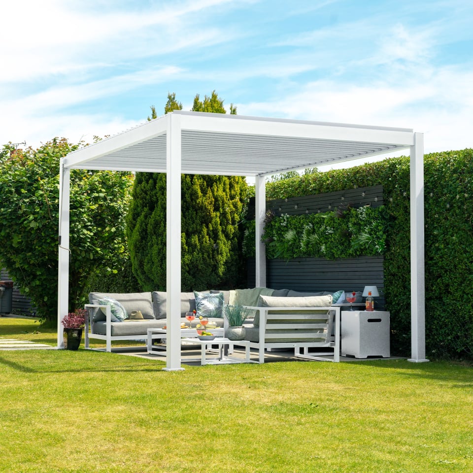 Nova Titan Aluminium Pergolas in Chalk white