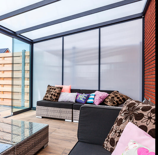 Deponti Pigato 4m wide polycarbonate roof veranda.