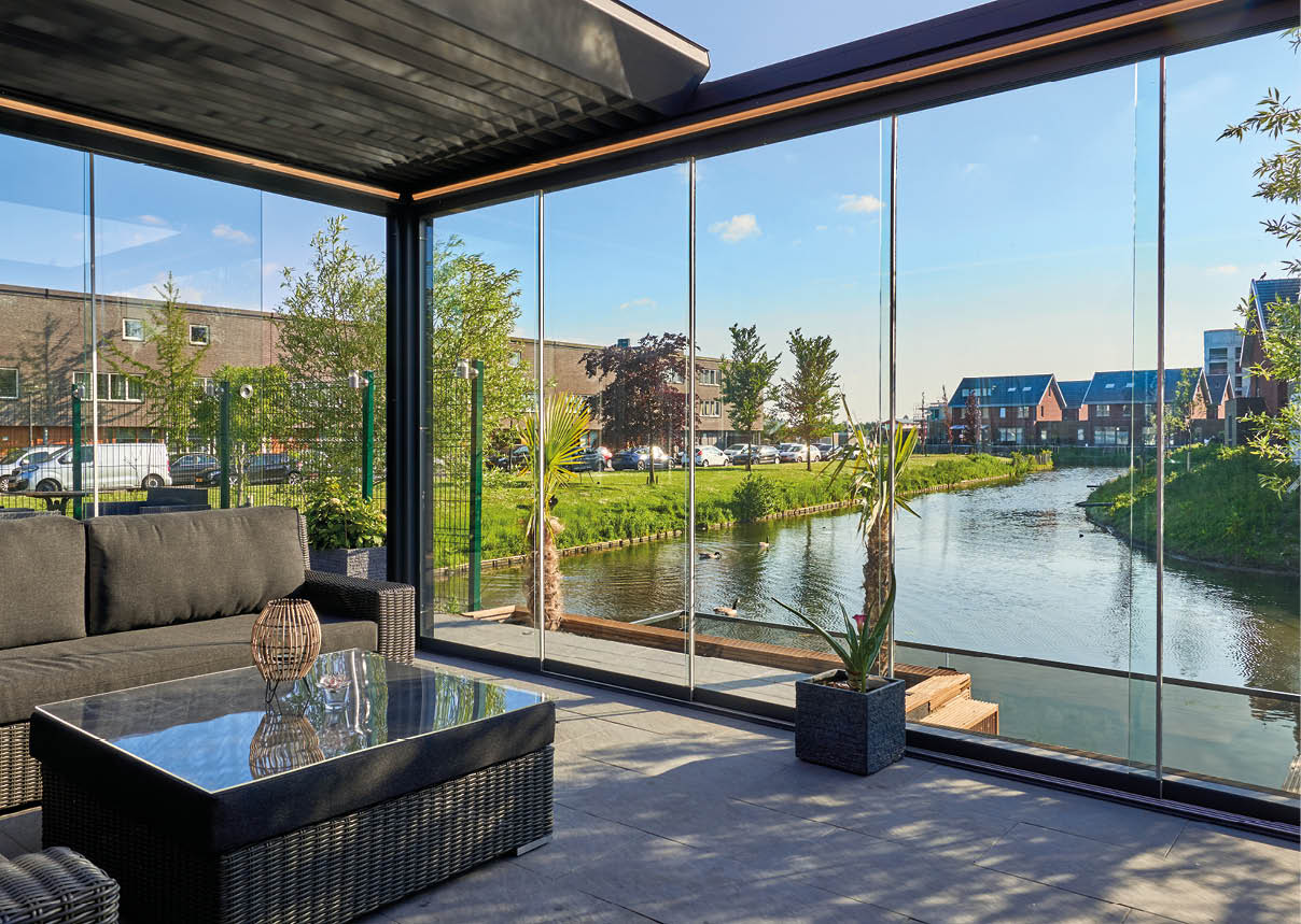 Front sliding glass doors .