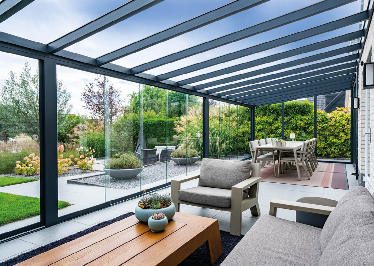 Front sliding glass doors .