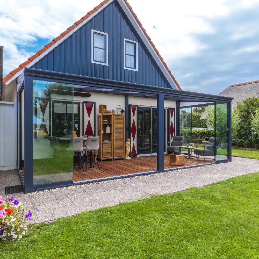 Front sliding glass doors .