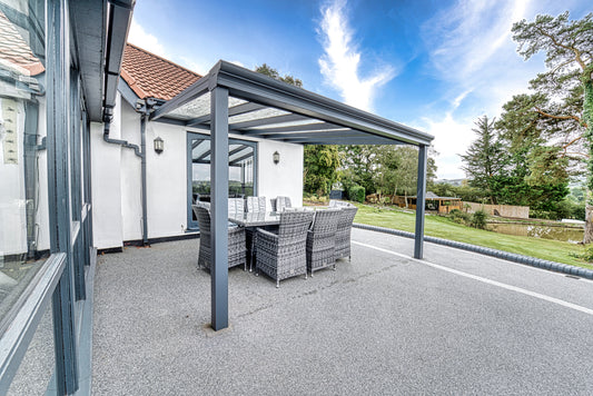 Deponti Pigato 4m wide glass roof veranda.