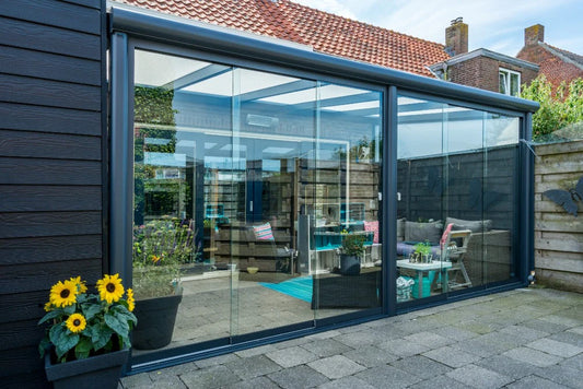 Front sliding glass doors .