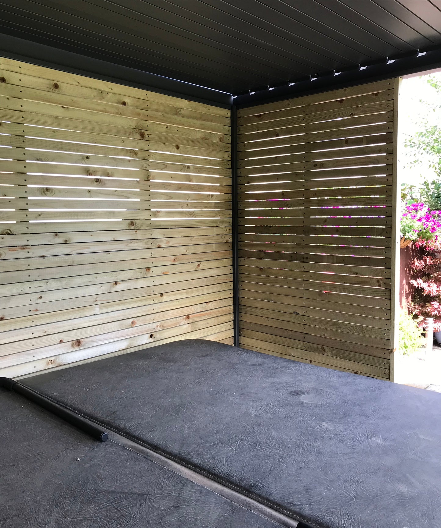 Timber slatted walls for pergolas .