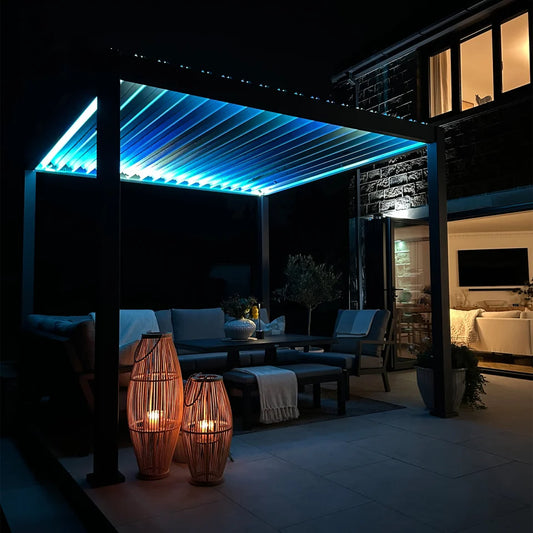 Titan Plus LED Aluminium Metal Pergola in Graphite Grey - 3.0m x 3.0m Free Standing