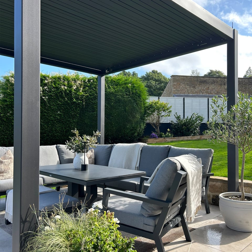 Titan Plus LED Aluminium Metal Pergola in Graphite Grey - 3.0m x 3.0m Free Standing