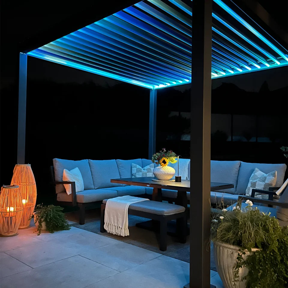 Titan Plus LED Aluminium Metal Pergola in Graphite Grey - 3.0m x 3.0m Free Standing