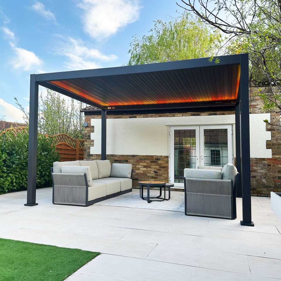 Titan Plus LED Aluminium Metal Pergola in Graphite Grey - 4.0m x 3.0m Free Standing