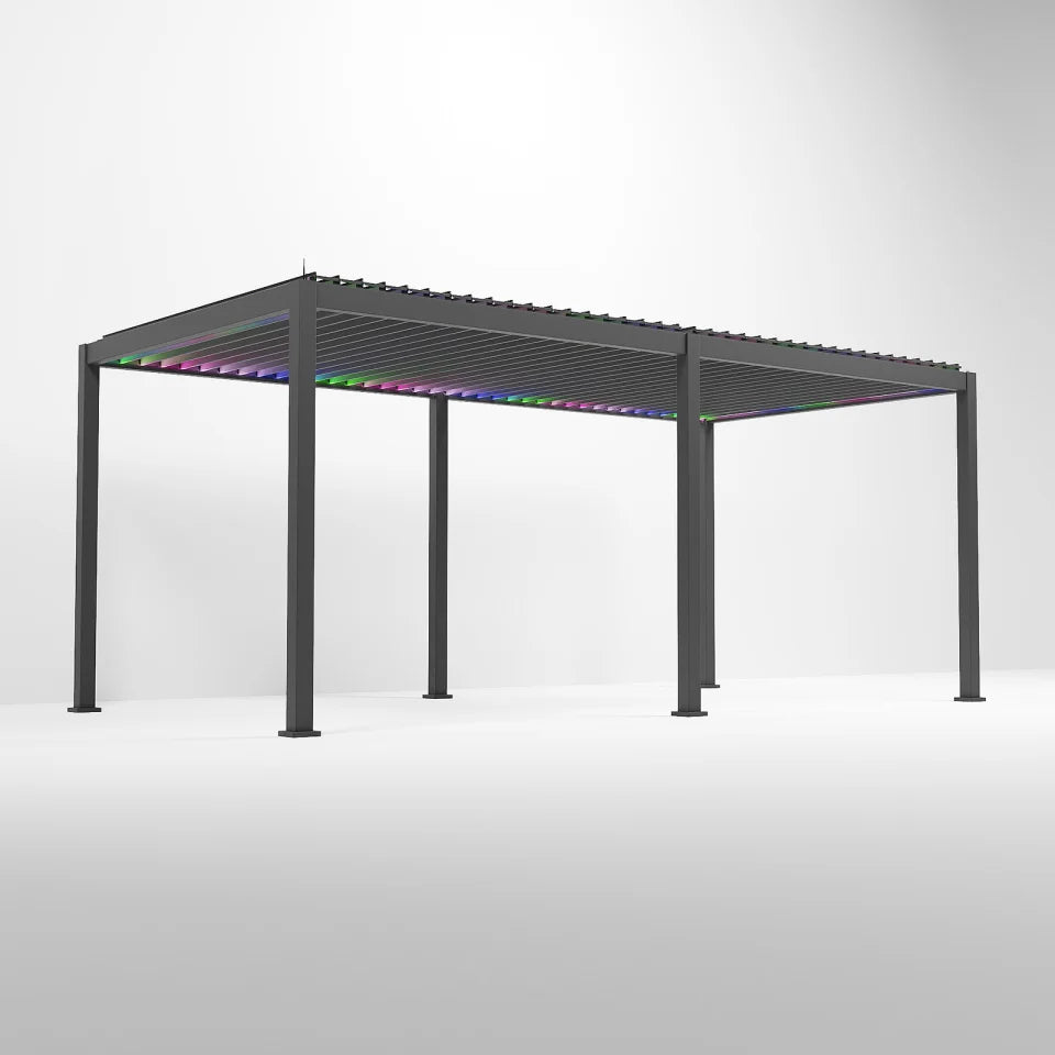 Titan Plus LED Aluminium Metal Pergola in Graphite Grey - 6.0m x 3.0m Free Standing