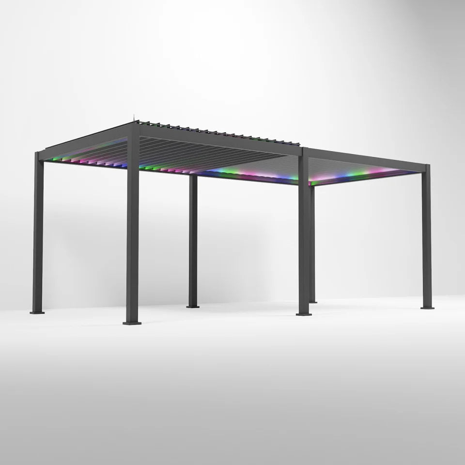 Titan Plus LED Aluminium Metal Pergola in Graphite Grey - 6.0m x 3.0m Free Standing