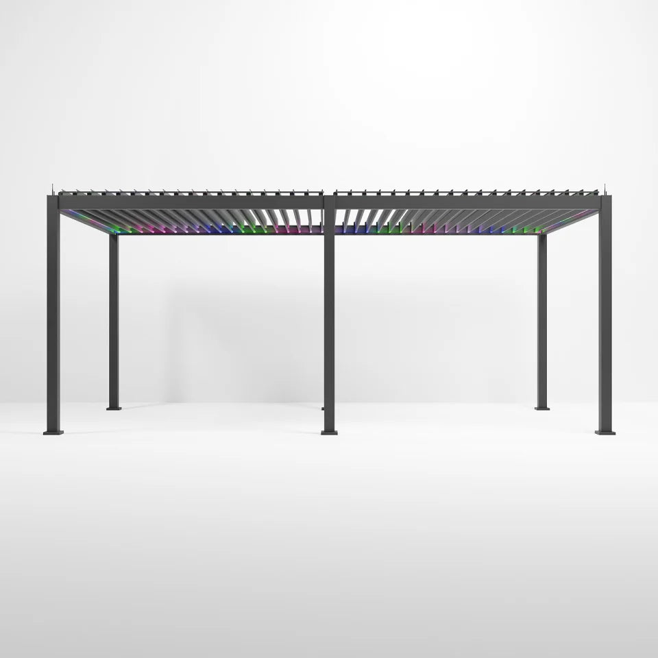 Titan Plus LED Aluminium Metal Pergola in Graphite Grey - 6.0m x 3.0m Free Standing