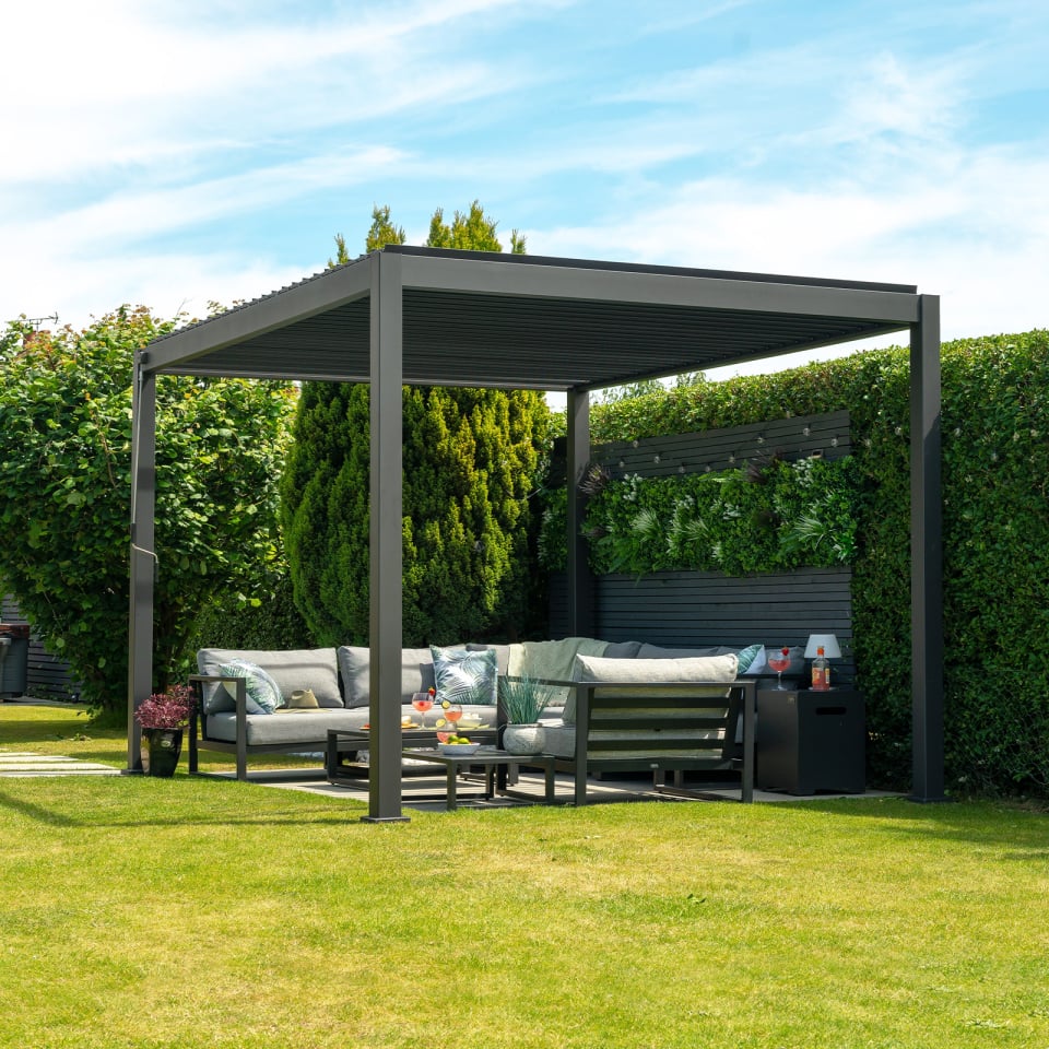 Nova Titan Aluminium Pergolas in Grey.