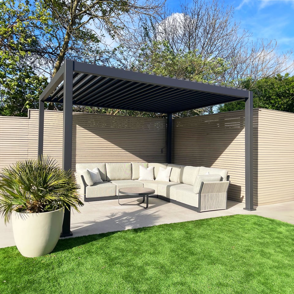 Nova Titan Aluminium Pergolas in Grey.