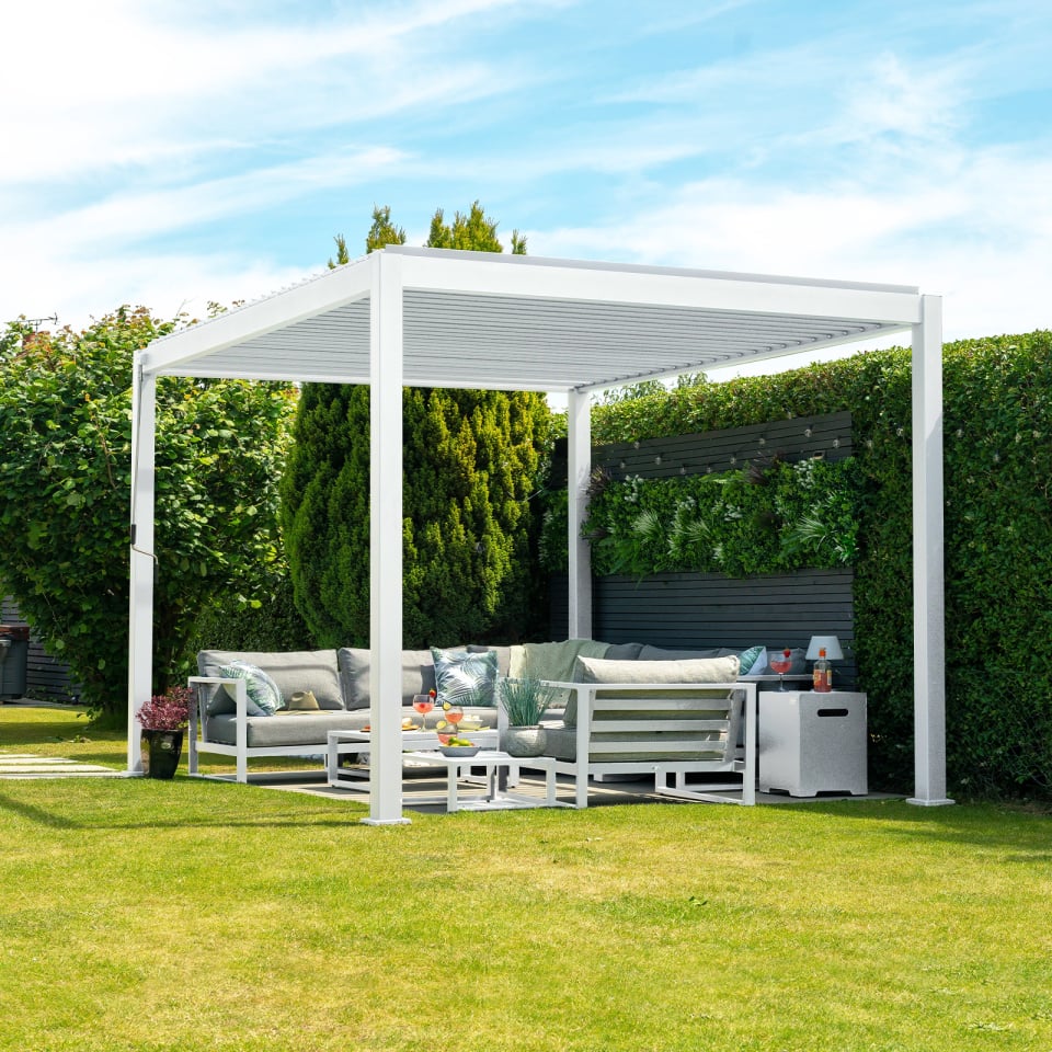 Nova Titan Aluminium Pergolas in Chalk white