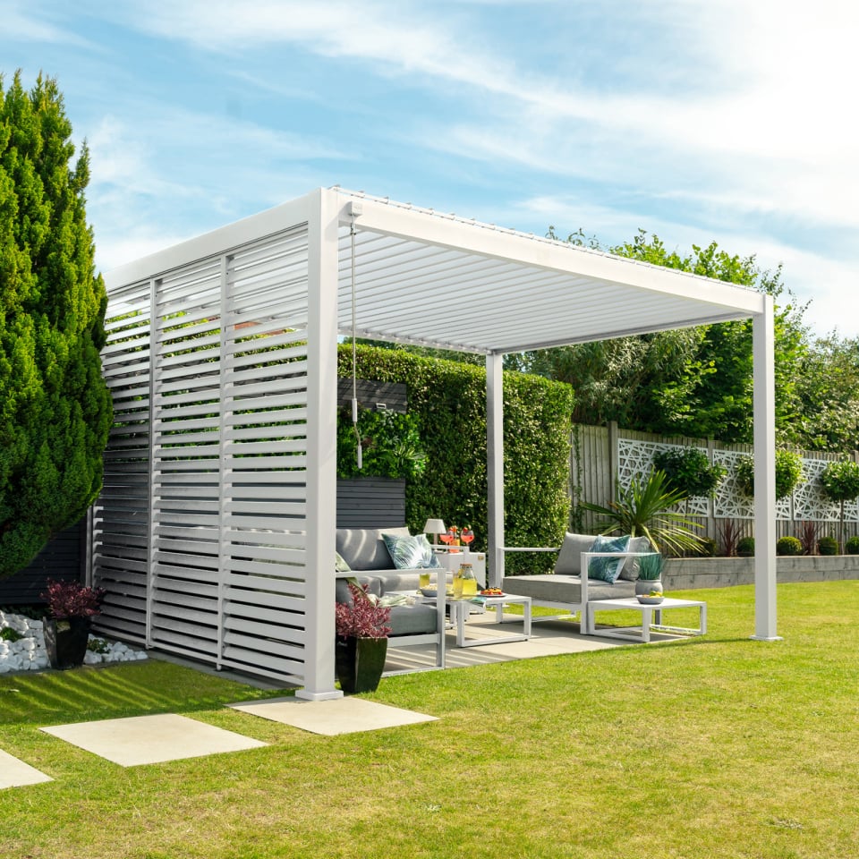 Nova Titan Aluminium Pergolas in Chalk white