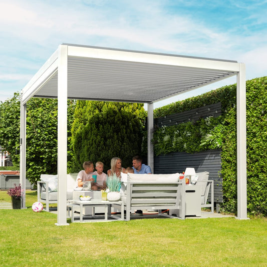 Nova Titan Aluminium Pergolas in Chalk white