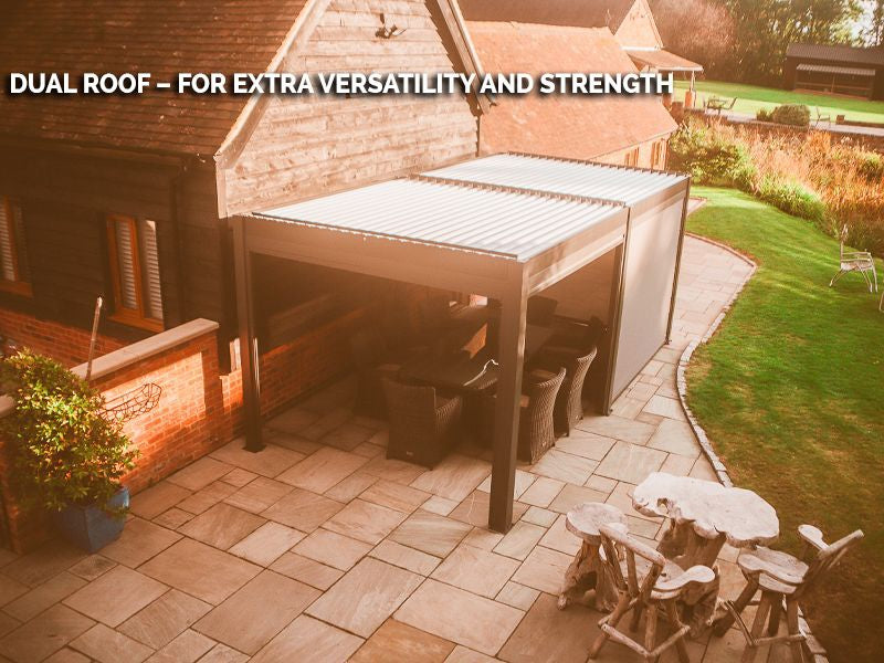 Eclipse 3.5 x 5 m LED motorised Bioclimatic pergola.