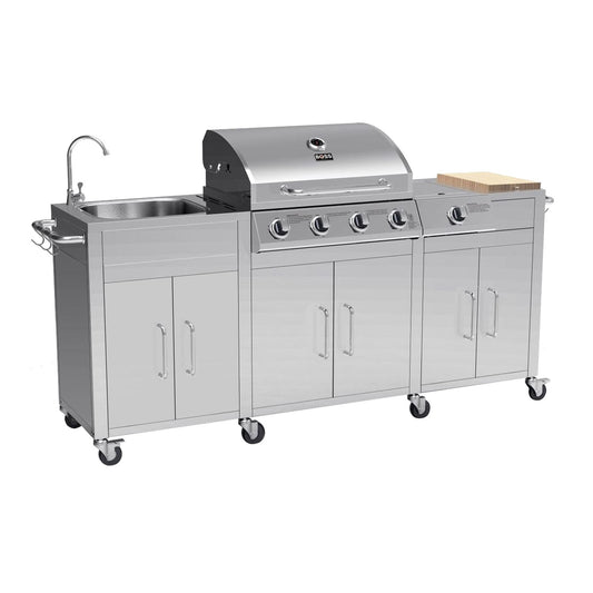 Cabinologist Texas Premium Outdoor Kitchen - 4 Burner Gas BBQ Grill with Side Burner - Stainless Steel