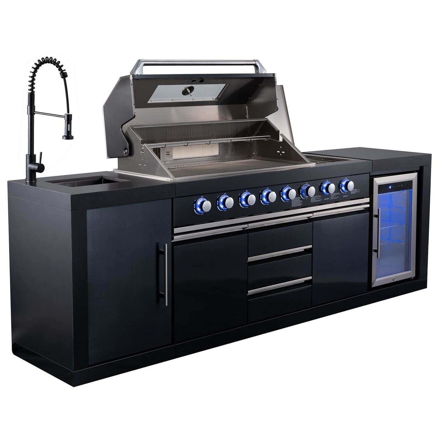 Cabinologist - Eclipse Ultimate Outdoor Kitchen - 6 Burner Gas BBQ Grill with Fridge Sink with Sintered Stone Worktops