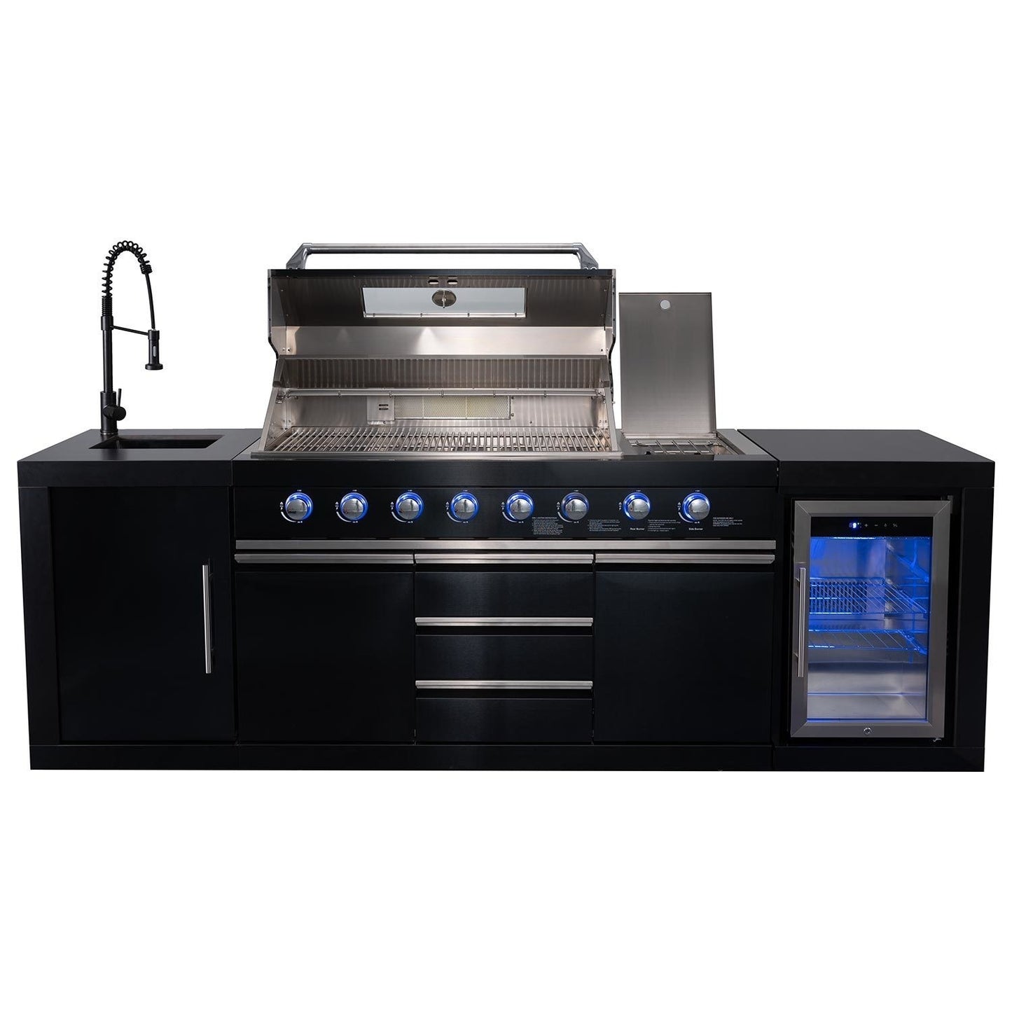 Cabinologist - Eclipse Ultimate Outdoor Kitchen - 6 Burner Gas BBQ Grill with Fridge Sink with Sintered Stone Worktops