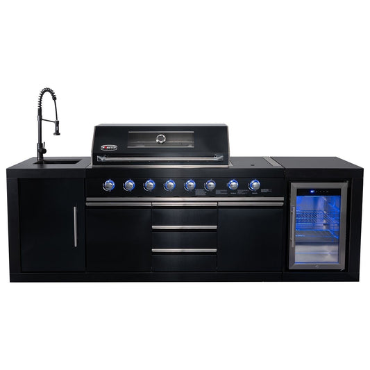 Cabinologist - Eclipse Ultimate Outdoor Kitchen - 6 Burner Gas BBQ Grill with Fridge Sink with Sintered Stone Worktops