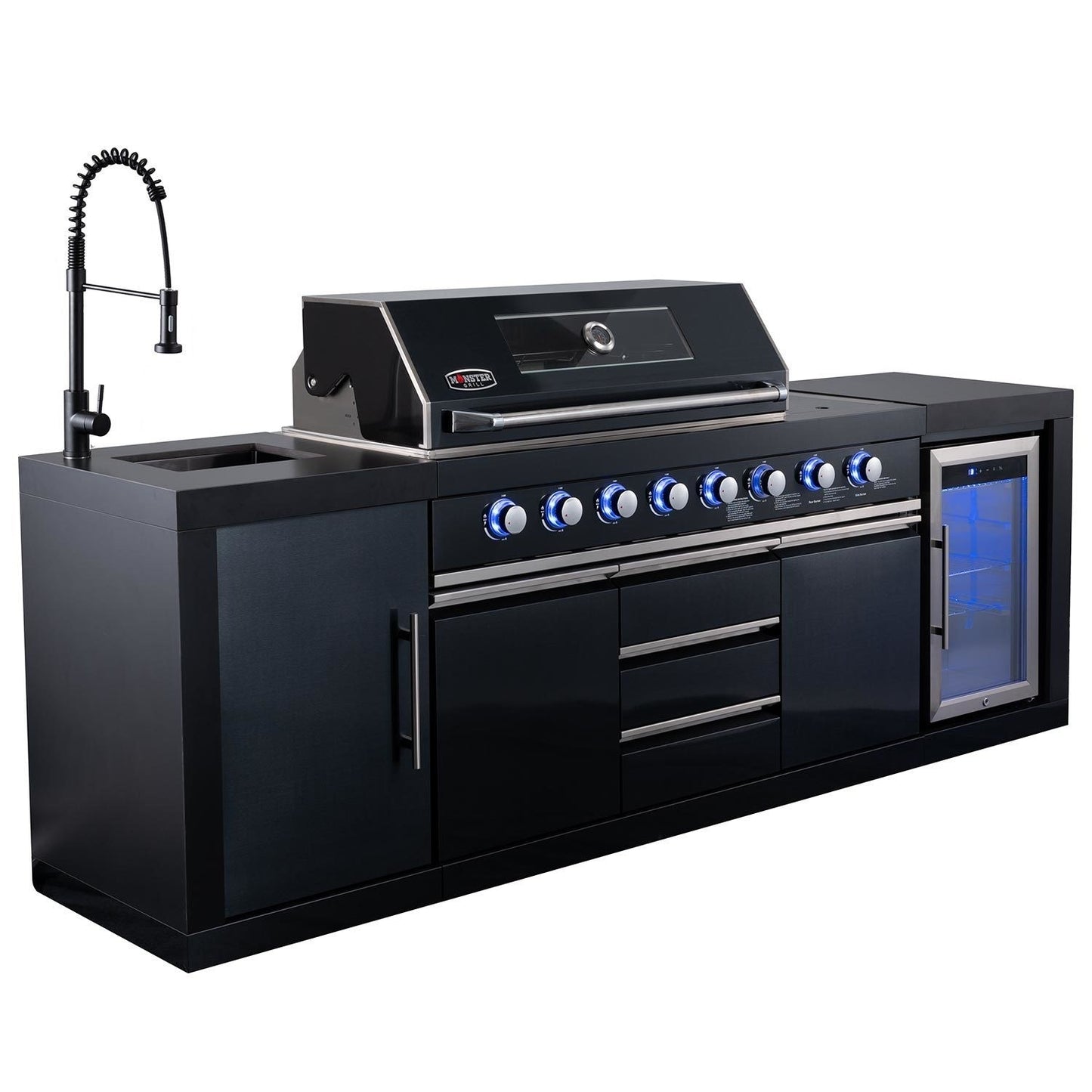 Cabinologist - Eclipse Ultimate Outdoor Kitchen - 6 Burner Gas BBQ Grill with Fridge Sink with Sintered Stone Worktops