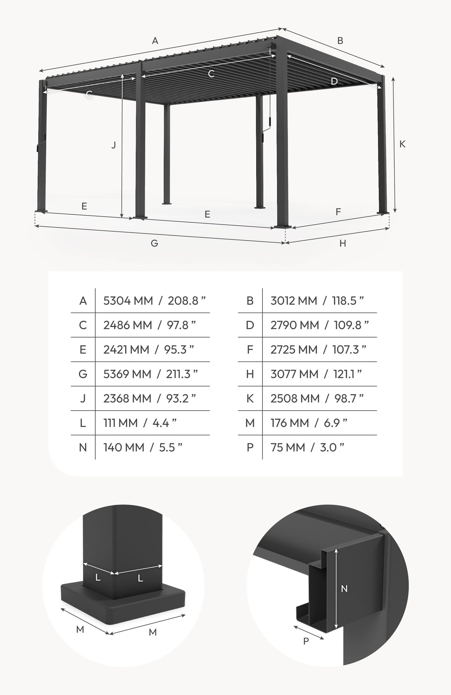 Nova Titan 5.3 x 3m manual opening pergola - grey