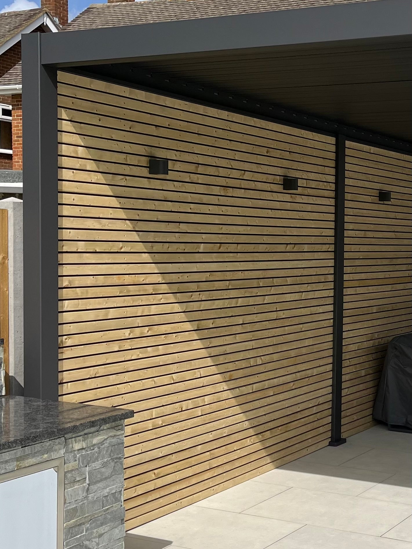 Timber slatted walls for pergolas .