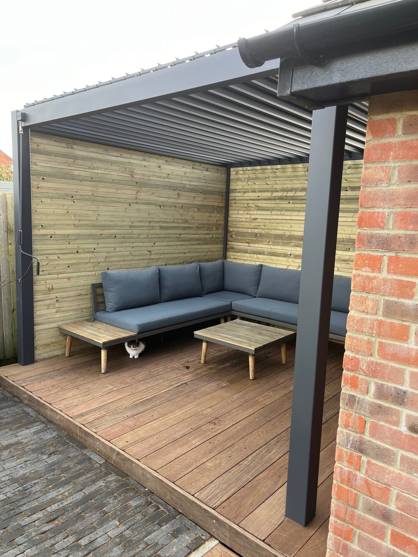 Timber slatted walls for pergolas .